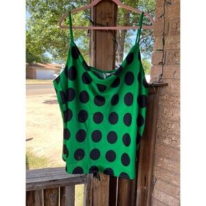 Womens Shirt Cato Tanktop Green with Black Polka Dogs 26/28 3X New